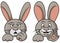 A collection of cute fluffy rabbits in cartoon style, cute rabbit paws and ears, a rabbit is happy and angry