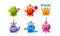 Collection of Cute Funny Colorful Monsters Cartoon Characters, Birthday Party Design, Happy Mutants Celebrating Party