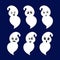 Collection of cute ghosts for kids with emotions. Separate isolated design element on dark background
