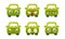 Collection of cute green car cartoon characters showing different emotions, car emoticons vector Illustration