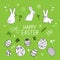 Collection of cute hand drawn stickers for Easter - adorable bunnies, easter eggs
