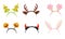 Collection of Cute Headbands for Carnival Party, Rabbit Ears, Deer Antler, Fir Tree, Flower, Devil Horns Vector