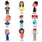 Collection of cute kids characters dressed up in stylish clothes. Fashion children wear. Cartoon boys and girl standing