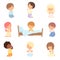 Collection of Cute Little Children Characters Kneeling and Praying Cartoon Vector Illustration