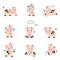 Collection of Cute Little Cow in Various Action, Adorable Funny Farm Animal Cartoon Character Vector Illustration