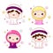 Collection of cute little girls and boys in traditional arab clothes. Kawaii user portrait set