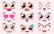 Collection of cute lovely kawaii emoticon emoji Doodle cartoon face , smile , happy , wink , excited , sleepy , chill