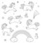 Collection of cute outline doodle unicorn sleeps. Hand drawn elements