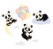 Collection of Cute Panda Characters. Panda flying on balloons, lying on cloud and hanging on moon. Vector illustration
