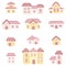 Collection of cute pastel doodle houses