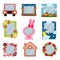 Collection of cute photo frames for boys and girls, album templates for kids with space for photo or text, card, picture