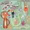 Collection of cute rain forest animals, tiger, snake, sloth, mon