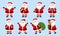 Collection of cute Santa Claus isolated on blue background. Santa Claus in diferent poses. Winter cartoon characters. Merry