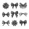 Collection of decorative black bows. Funeral procession decor isolated on white background