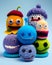Collection of decorative woolen balls with eyes and smile