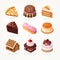 Collection of delicious desserts. Slices of traditional pies, cakes souffle ice cream and jelly. Decorated with fruit, chocolate a