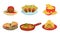 Collection of Delicious Mexican Cuisine Food Dishes, Burrito, Tacos, Nachos, Braised Beans, Meatball Vector Illustration
