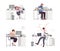 Collection of depressed people at work. Tired male and female office workers sitting, sleeping or expressing anger at