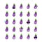 Collection of difference emoticon icon of eggplant cartoon on t