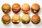 Collection of different burgers on white