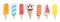 Collection of different colorful popsicles  and ice cream on white background. Panorama  composition