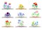Collection of different fabulous mushrooms and flowers. Vector illustration on white background.