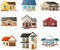 Collection of different houses on a white background