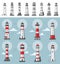 Collection of different lighthouse illustrations