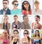 Collection of different many happy smiling young people faces caucasian women and men. Concept business, avatar.