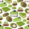 Collection of different matcha desserts. Seamless pattern