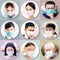 Collection of different people suffer from cough and wear  face mask protection