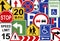 Collection of different traffic signs as background