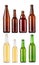 Collection different types and colors beer bottles, isolated, mock up.