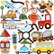 Collection of different types of road, air and underwater transport. Police car, plane,cargo automobile, rocket, bicycle