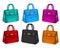 Collection of differents colorful handbags