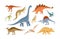 Collection of dinosaurs and pterosaurs of various types isolated on white background. Bundle of prehistoric animals