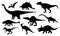 Collection of Dinosaurs Silhouettes Isolated on White Background