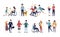 Collection of disabled people with their romantic partners and friends. Set of men and women with physical disorder or