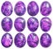 Collection of Dozen Easter Eggs Dyed Purple and Decorated with L