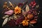 a collection of dried leaves and petals creating a natural collage