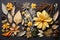 a collection of dried leaves and petals creating a natural collage