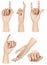 Collection of dummy wooden human hand gesture isolated