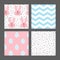 Collection of easter seamless backgrounds. Easter eggs color seamless pattern, zigzag, polka dot, rabbit