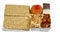 collection of Eastern candy Shakalama coconut macaroons with cherry, Noga with hazelnuts and almonds, peanuts, sesame bar,