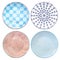 Collection of Empty Colorful Plates Top View Isolated