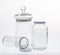 Collection of empty jars on white background with clipping pat