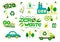 A collection of environmental stickers with the words-zero waste  ecology  save the planet  eco  recycling  no plastic
