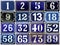 Collection of european adress numbers on blue
