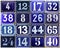 Collection of european adress numbers on blue