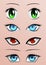 Collection of eyes and eyebrows of different shapes, different colors, different expressions